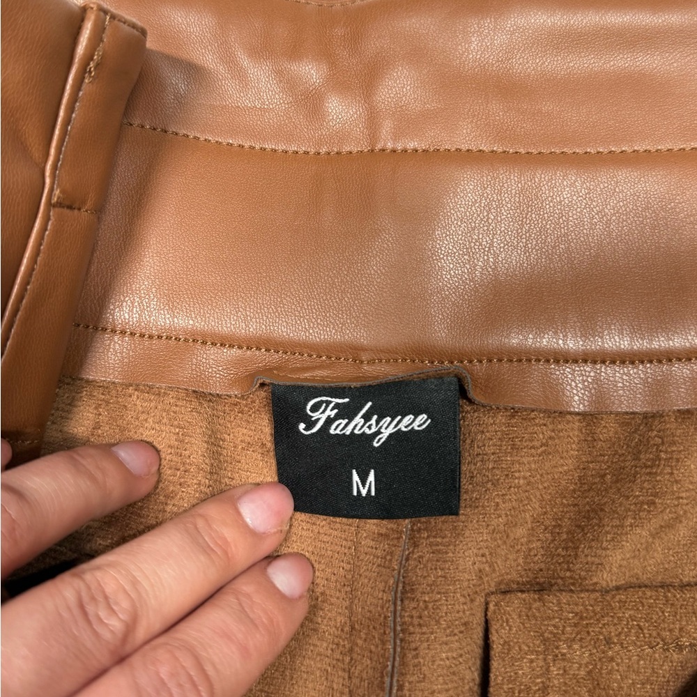 High Waist Brown Faux Leather Shorts - Picture 7 of 9